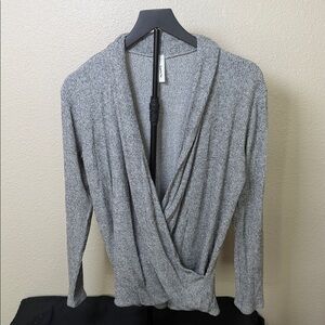 Gray Knit Wrap Sweater